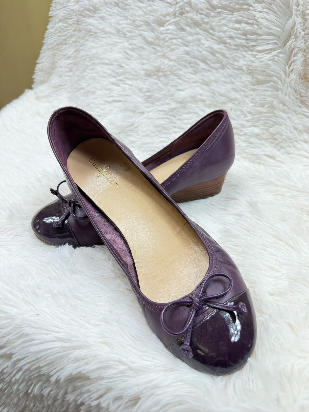 Cole Haan Deep Purple Bow Low Wedge Flats